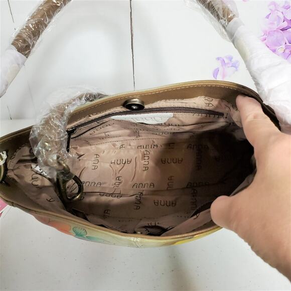 Anuschka Anna Butterfly Floral Paradise Hand Painted Leather Crossbody Bag - Picture 6 of 11